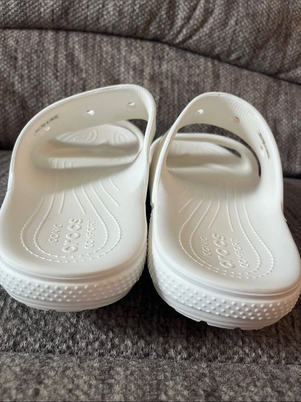 CROCS White Double-Band Slide Sandals Size 13 Men’s Iconic Comfort Excellent